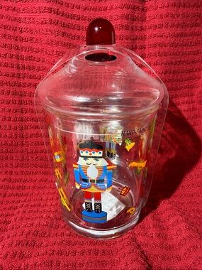 Holiday Nutcracker Glass Candy Jar with Red Knob Lid